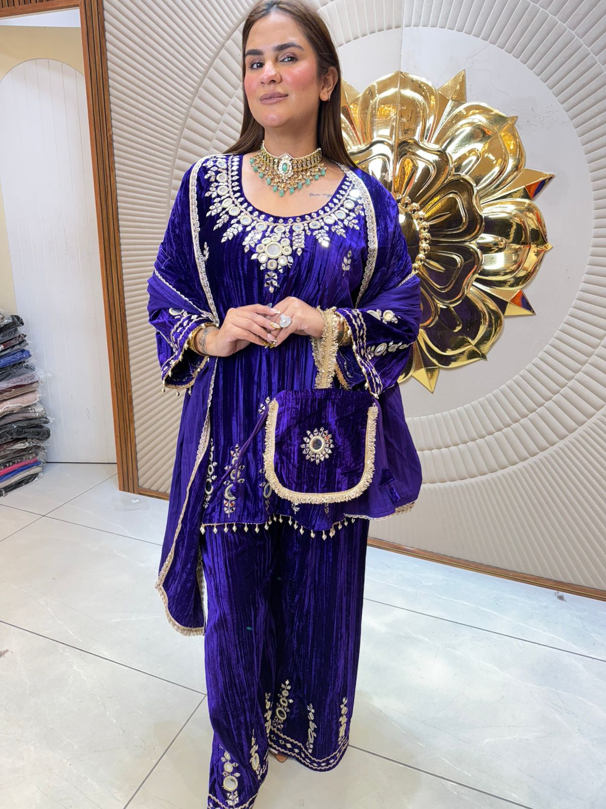 Stunning Velvet Suit with Potli  PC2465