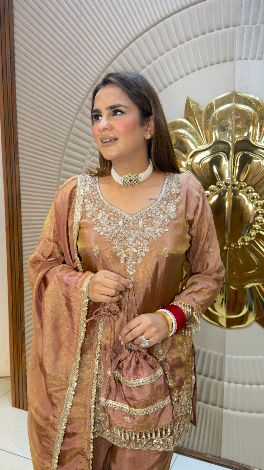 Beutiful elegant partywear suit with potli pc3818