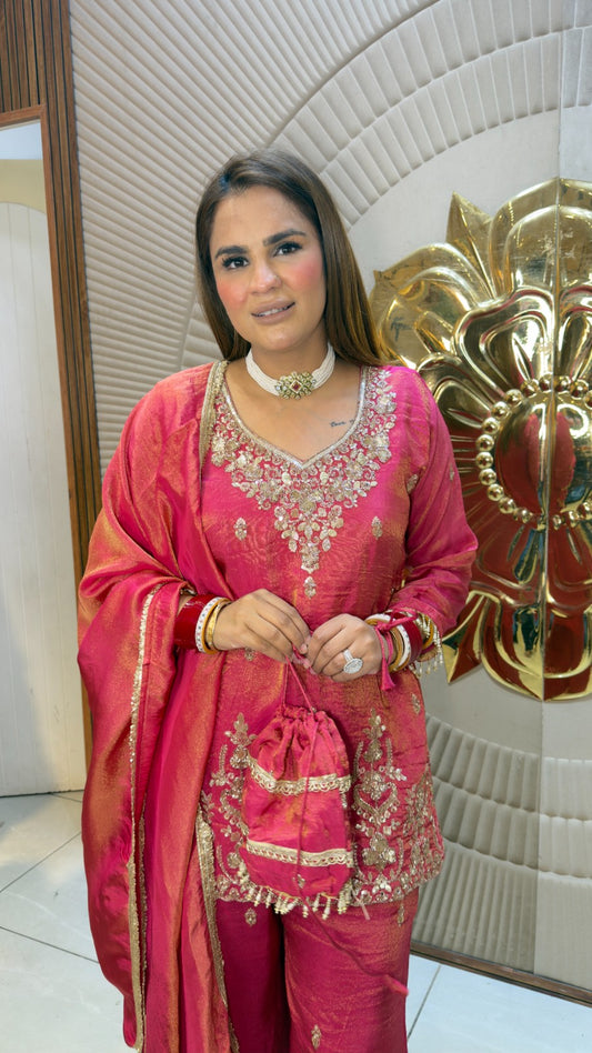 Beutiful elegant partywear suit with potli pc3818