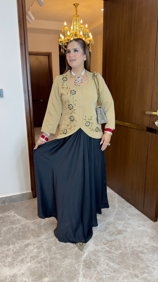 Royal Plum Embroidered Jacket with Black skirt pc3339