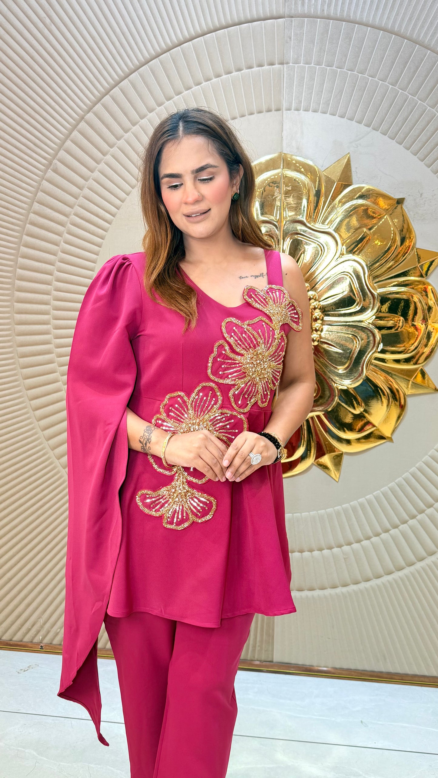 Beutiful elegant partywear banana crape cordset pc3625