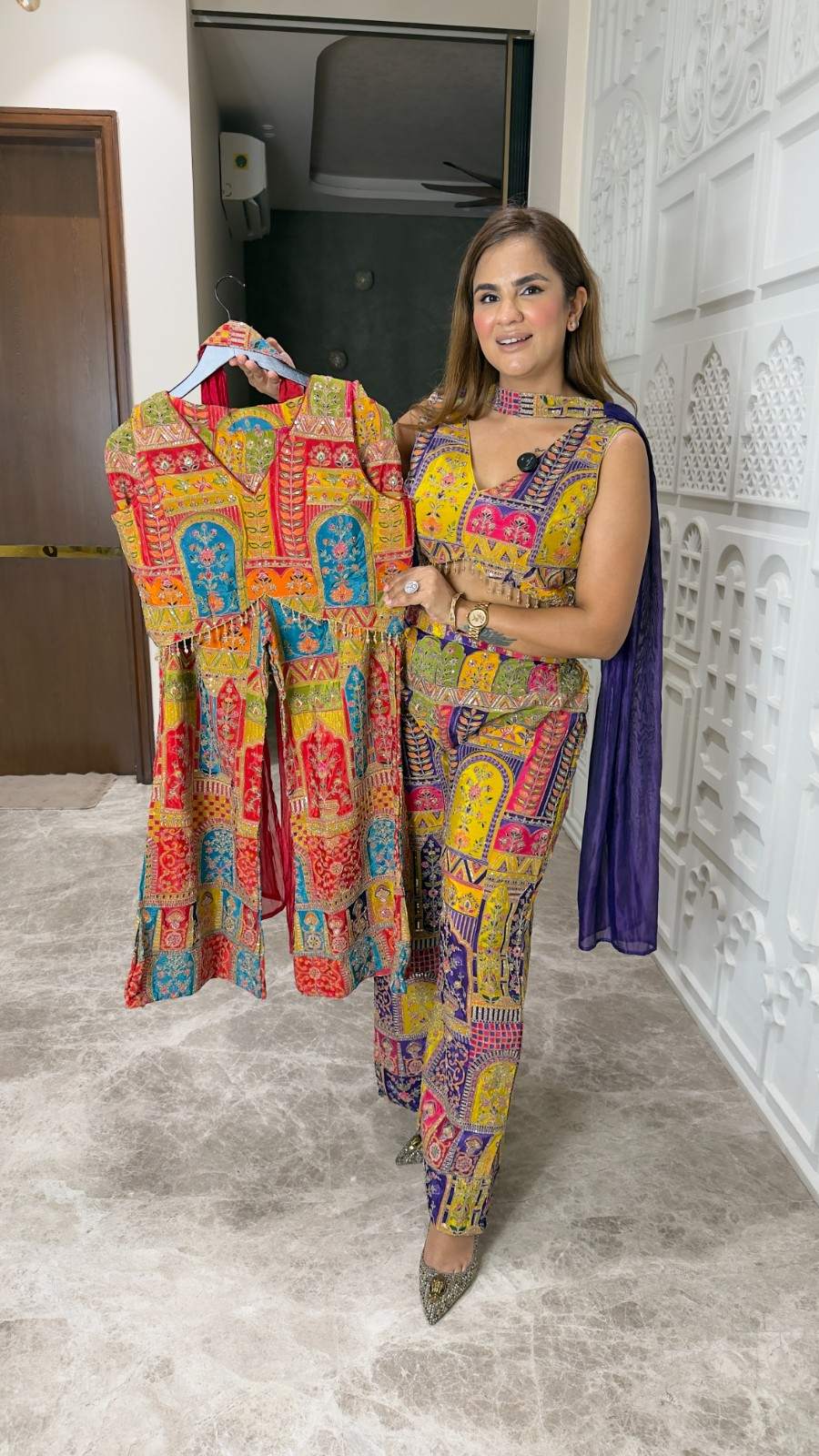 Multicolour Printed Crop Top & Palazzo Co-Ord Set PC3753