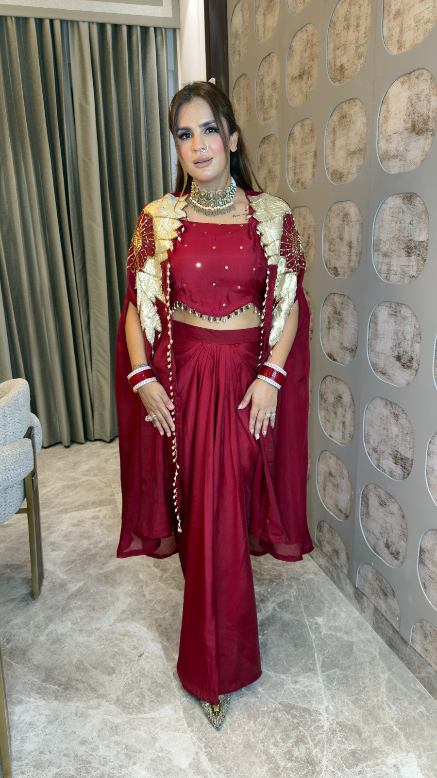 stunning royal maroon Indo-Western outfit pc3349