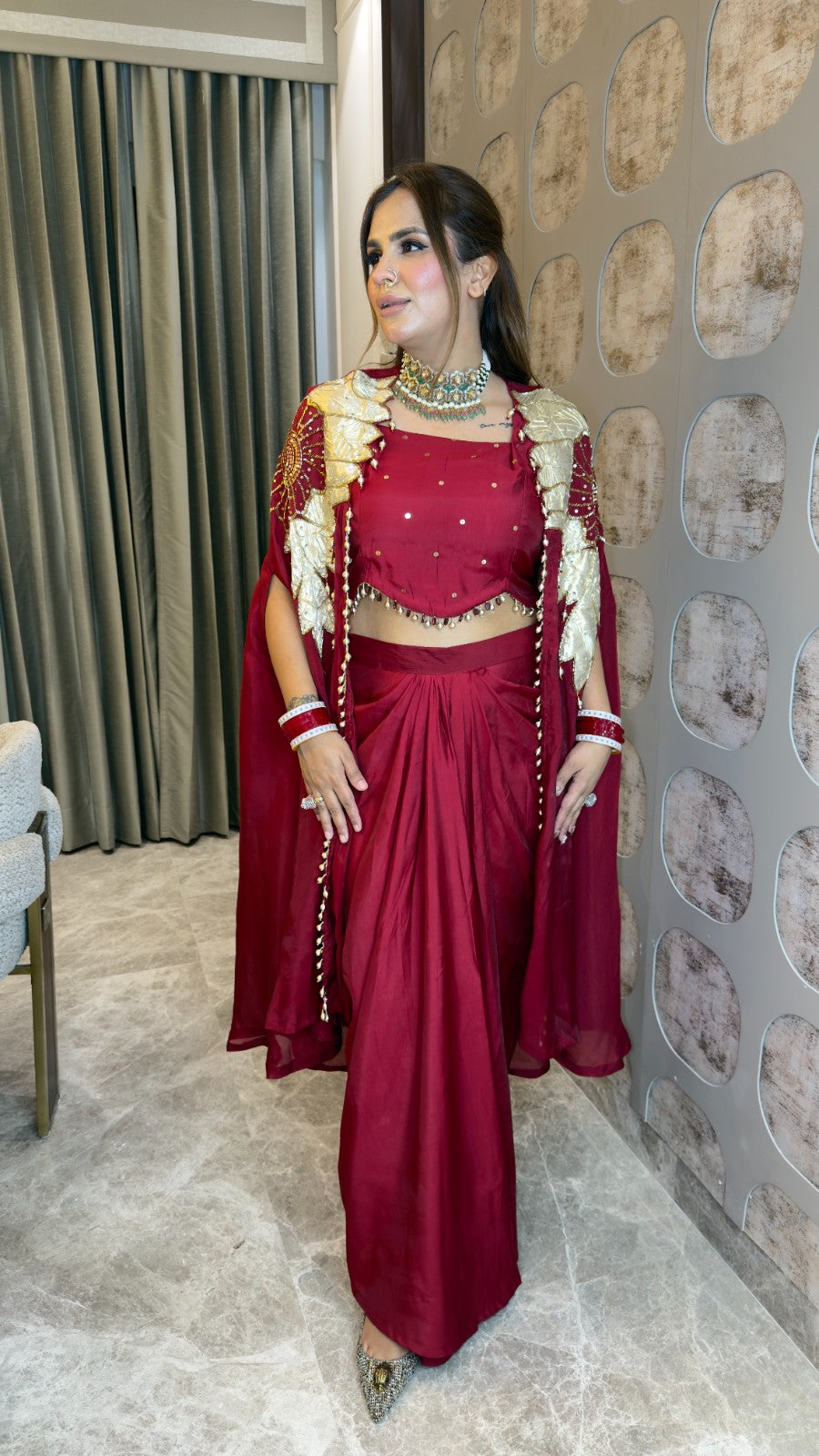 stunning royal maroon Indo-Western outfit pc3349