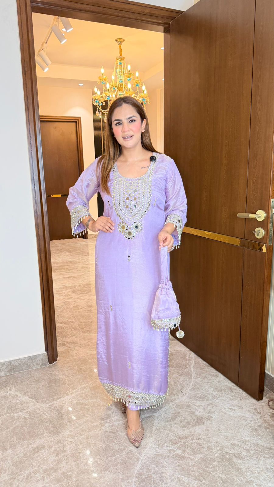 Beutiful elegant partywear kaftan with potli pc3586