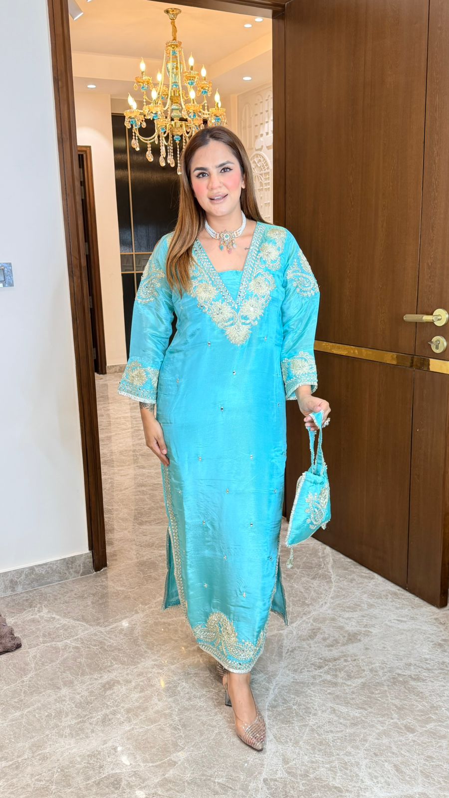 Beutiful elegant partywear kaftan with potli pc3589
