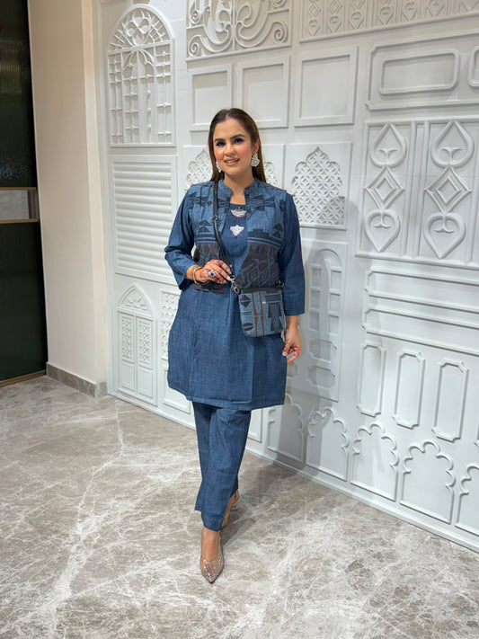 Beutiful elegant denim cordset pc3158